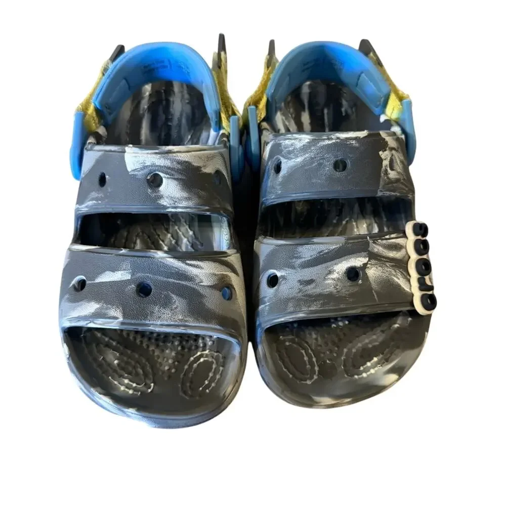 Crocs Kids Gray Blue Double Strap Slip On Sandals Toddler Size 11 Shoes